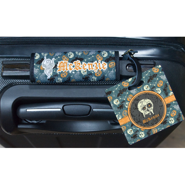 Vintage / Grunge Halloween Square Luggage Tag & Handle Wrap - In Context