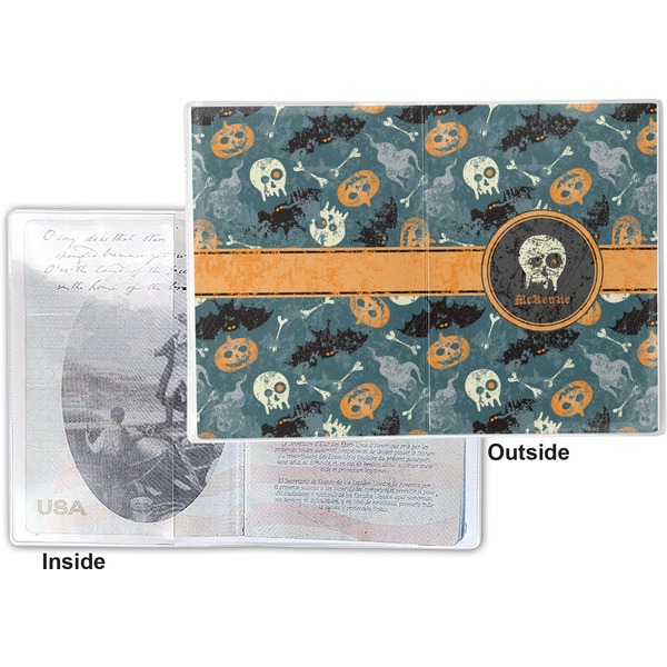 Vintage / Grunge Halloween Vinyl Passport Holder - Flat Front and Back