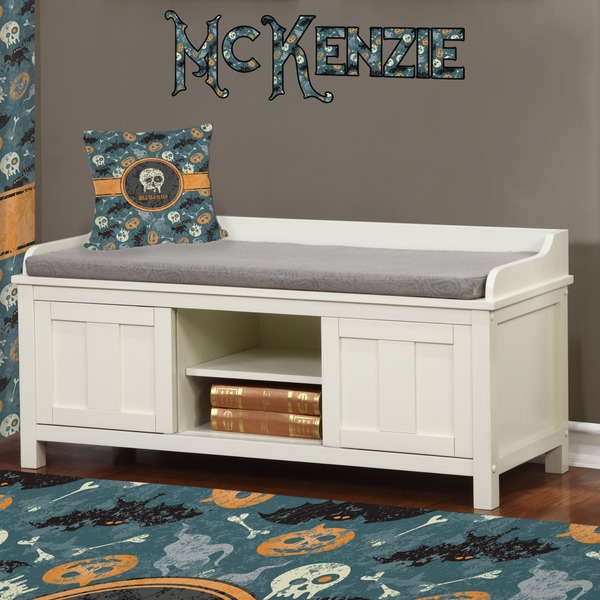 Vintage / Grunge Halloween Wall Name Decal Above Storage bench
