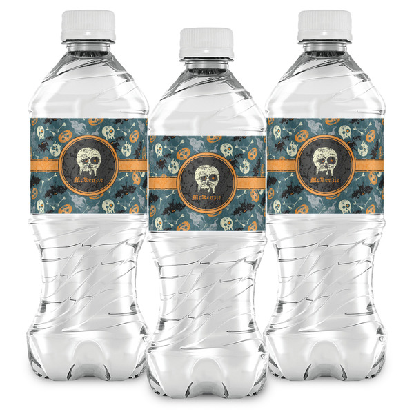 Vintage / Grunge Halloween Water Bottle Labels - Front View
