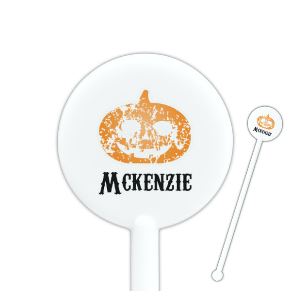 Custom Vintage / Grunge Halloween 5.5" Round Plastic Stir Sticks - White - Single Sided (Personalized)