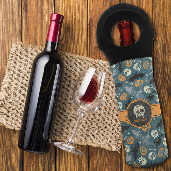Vintage / Grunge Halloween Wine Tote Bag - FLATLAY