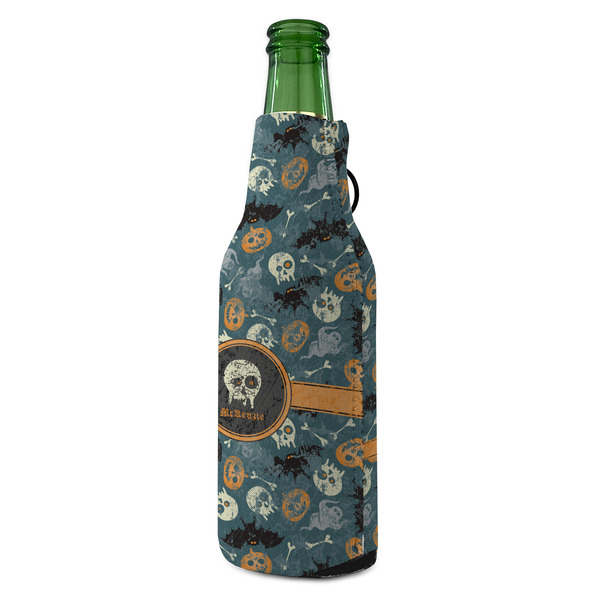 Vintage / Grunge Halloween Zipper Bottle Cooler - ANGLE (bottle)