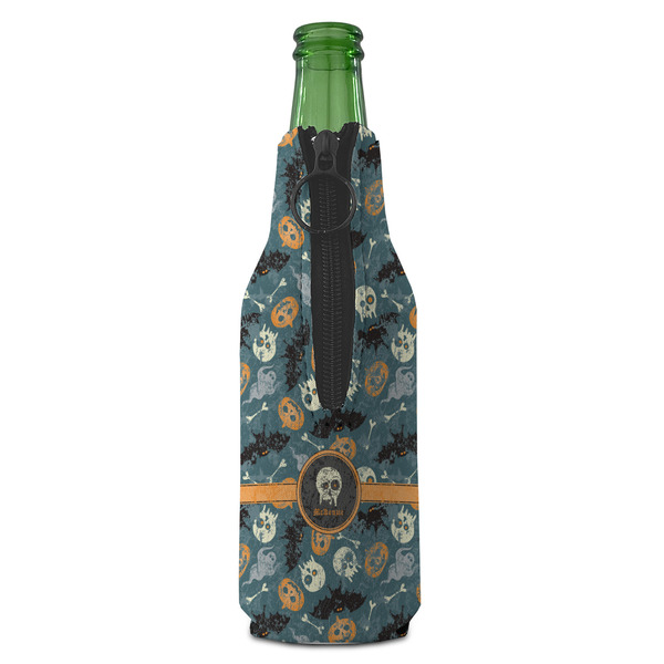 Vintage / Grunge Halloween Zipper Bottle Cooler - BACK (bottle)