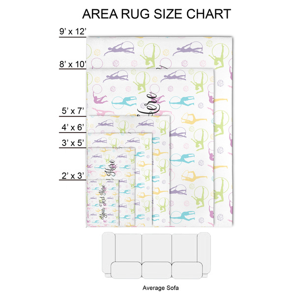 Gymnastics with Name/Text 2'x3' Indoor Area Rugs - Size Chart