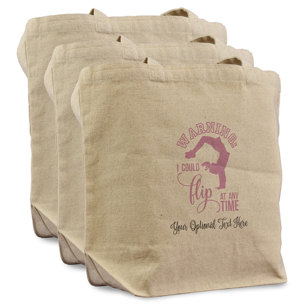 Custom Gymnastics with Name/Text Reusable Cotton Grocery Bags - Set of 3