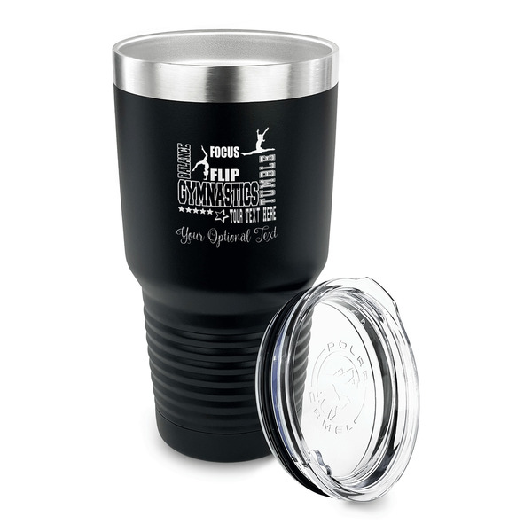Gymnastics with Name/Text 30 oz Stainless Steel Ringneck Tumblers - Black - LID OFF