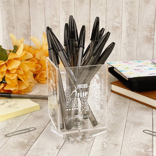 Gymnastics with Name/Text Acrylic Pencil Holder - IN CONTEXT