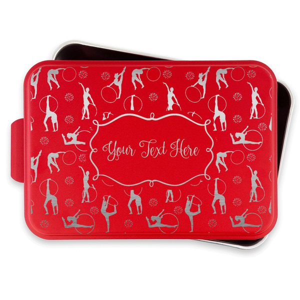 Gymnastics with Name/Text Aluminum Baking Pan - Red Lid - FRONT w/lif off