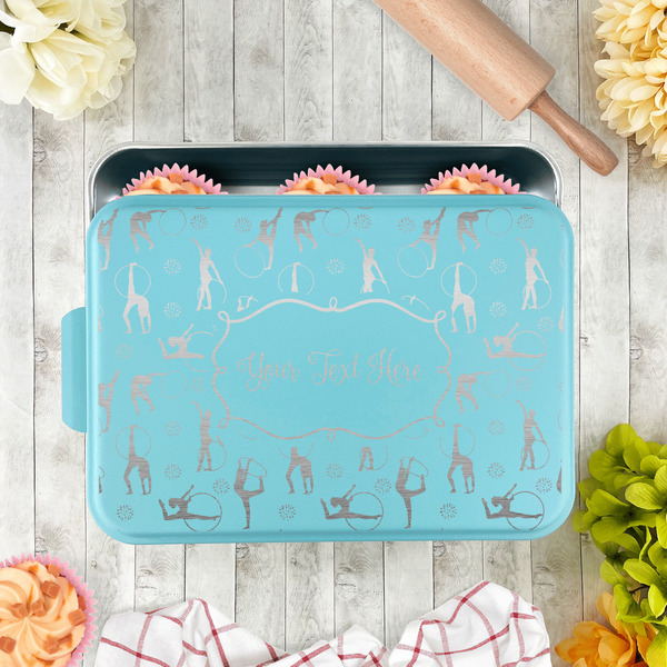 Gymnastics with Name/Text Aluminum Baking Pan - Teal Lid - LIFESTYLE
