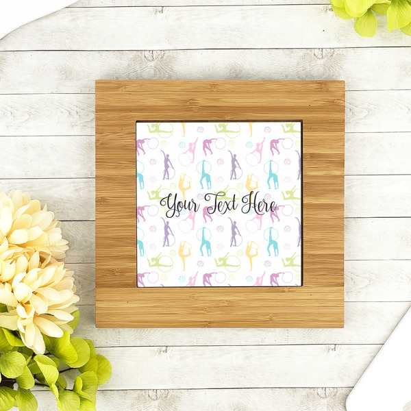 Gymnastics with Name/Text Bamboo Trivet with 6" Tile - LIFESTYLE