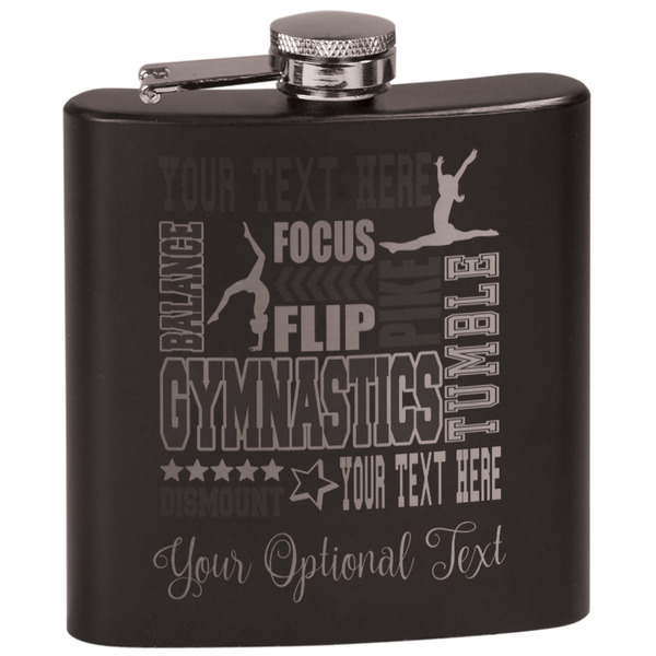 Custom Gymnastics with Name/Text Black Flask Set