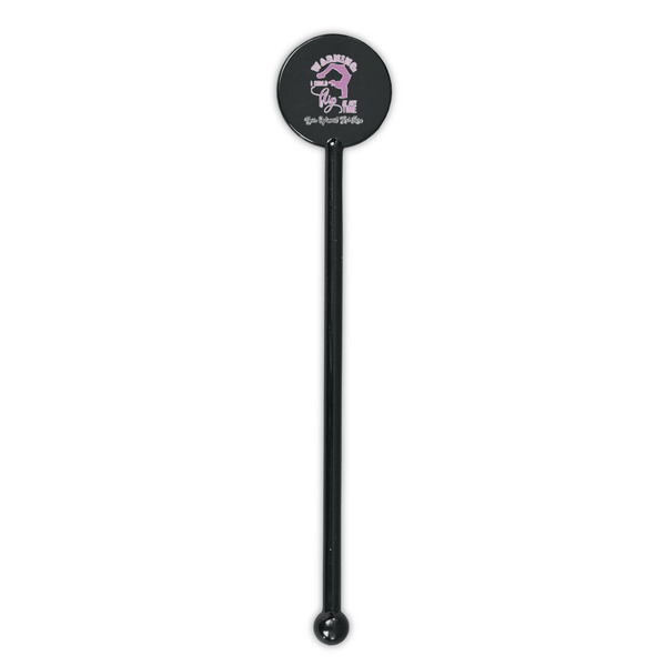 Gymnastics with Name/Text Black Plastic 5.5" Stir Stick - Round - Single Stick