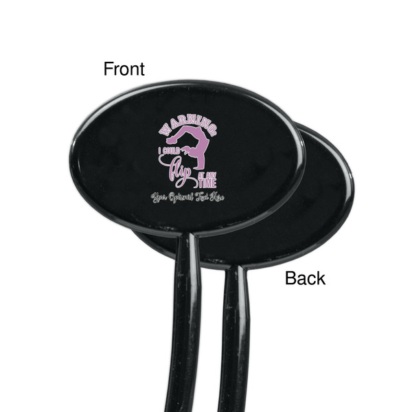 Gymnastics with Name/Text Black Plastic 7" Stir Stick - Single Sided - Oval - Front & Back