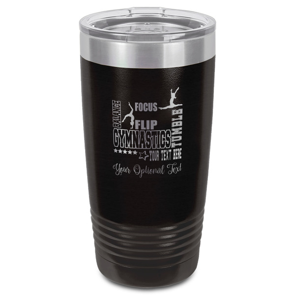 Gymnastics with Name/Text Black Polar Camel Tumbler - 20oz - Front