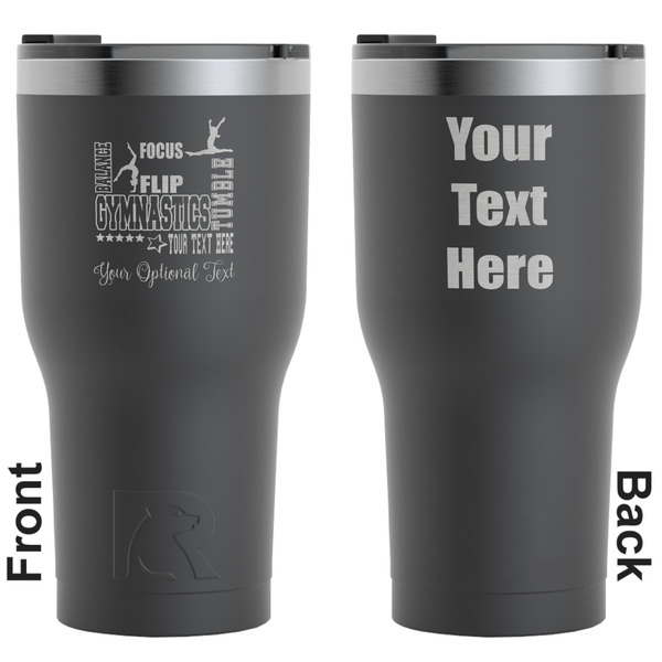 Custom Gymnastics with Name/Text RTIC Tumbler - Black - Engraved Front & Back (Personalized)