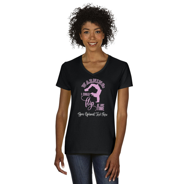 Custom Gymnastics with Name/Text Women's V-Neck T-Shirt - Black - Small