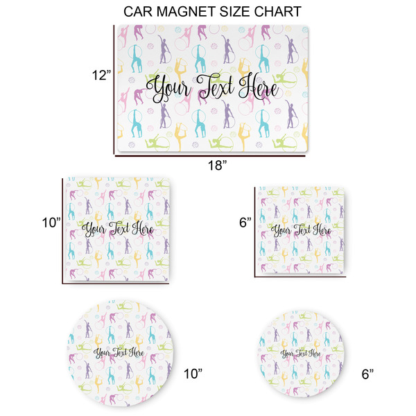 Gymnastics with Name/Text Car Magnets - SIZE CHART