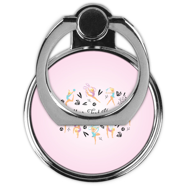 Gymnastics with Name/Text Cell Phone Ring Stand & Holder - Front (Collapsed)