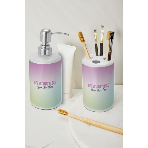 Gymnastics with Name/Text Ceramic Bathroom Accessories - LIFESTYLE (toothbrush holder & soap dispenser)