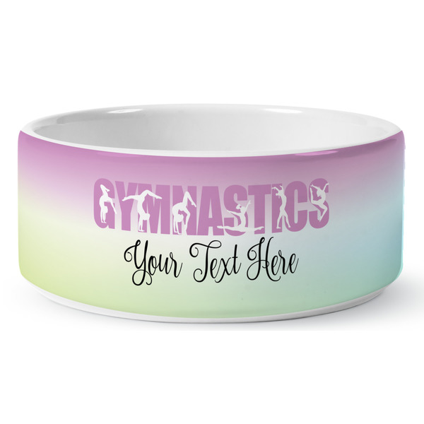 Gymnastics with Name/Text Ceramic Dog Bowl - Medium - Front