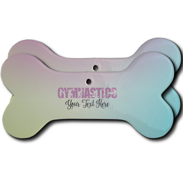 Custom Gymnastics with Name/Text Ceramic Dog Ornament - Front & Back