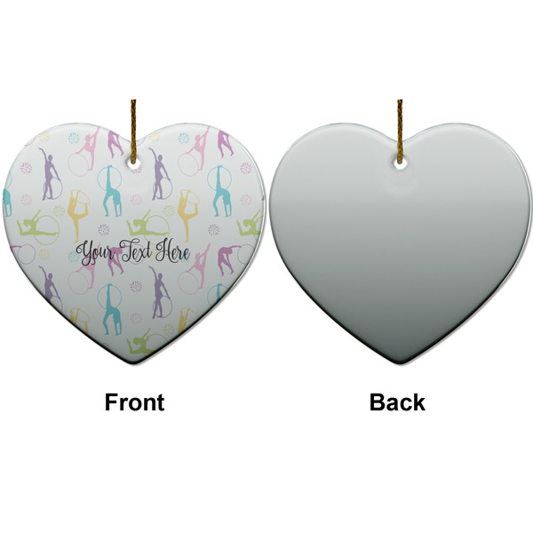 Gymnastics with Name/Text Ceramic Flat Ornament - Heart Front & Back (APPROVAL)