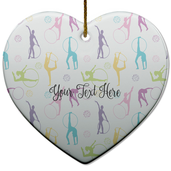 Gymnastics with Name/Text Ceramic Flat Ornament - Heart (Front)