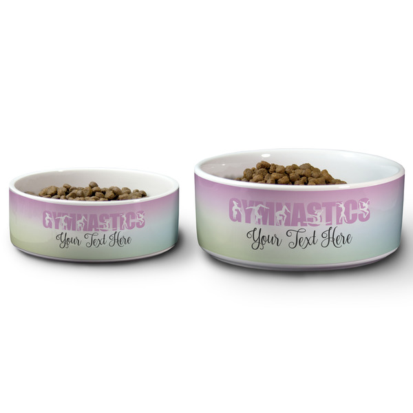 Gymnastics with Name/Text Ceramic Dog Bowls - Size Comparison