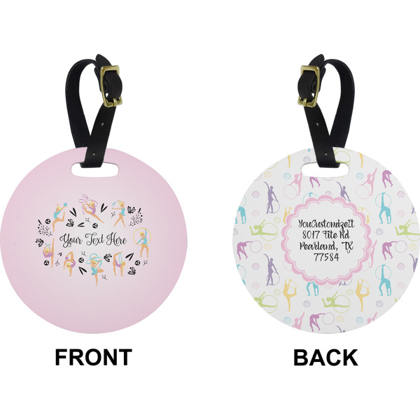 Gymnastics with Name/Text Circle Luggage Tag (Front + Back)