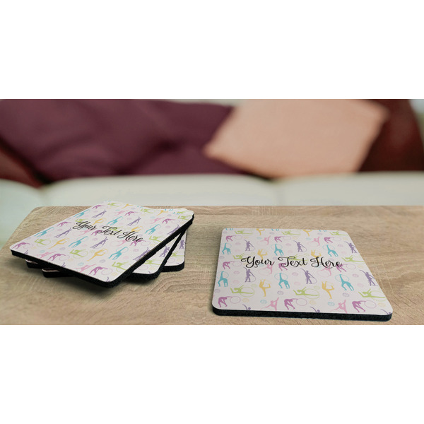 Gymnastics with Name/Text Coaster Rubber Back - On Coffee Table
