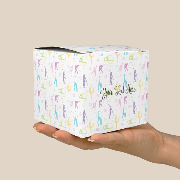 Gymnastics with Name/Text Cube Favor Gift Box - On Hand - Scale View