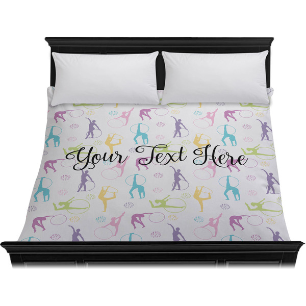 Gymnastics with Name/Text Duvet Cover - King - On Bed - No Prop