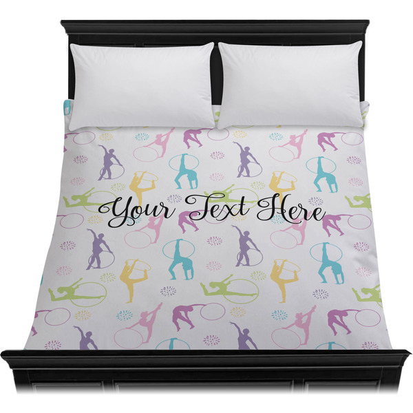 Gymnastics with Name/Text Duvet Cover - Queen - On Bed - No Prop