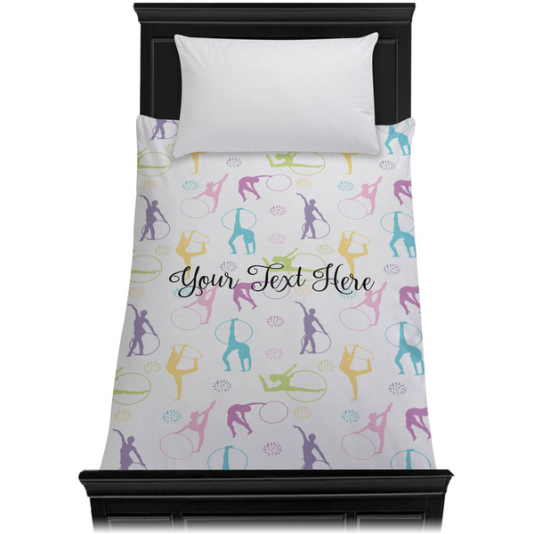 Gymnastics with Name/Text Duvet Cover - Twin XL - On Bed - No Prop