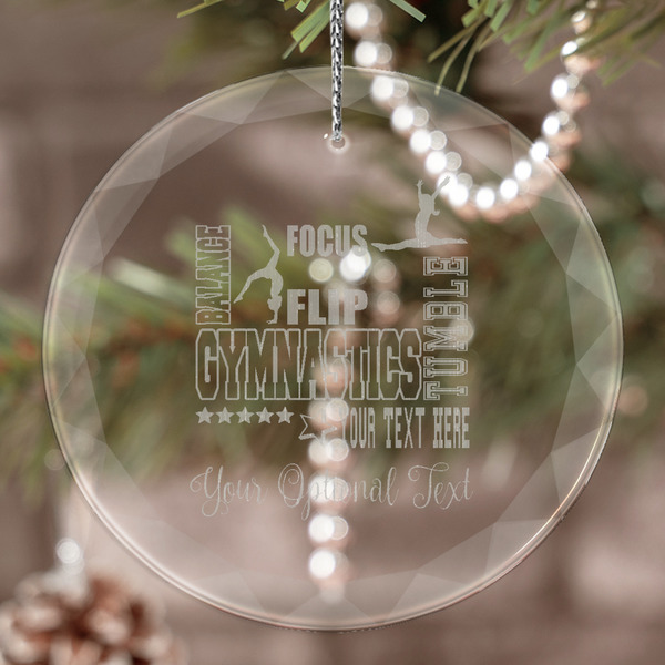 Custom Gymnastics with Name/Text Engraved Glass Ornament