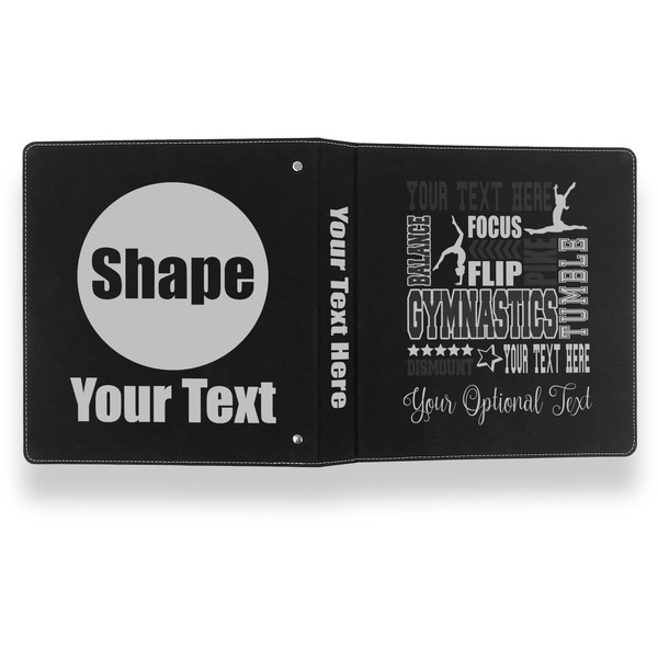 Gymnastics with Name/Text Leather Binder - 1" - Black- Back Spine Front View