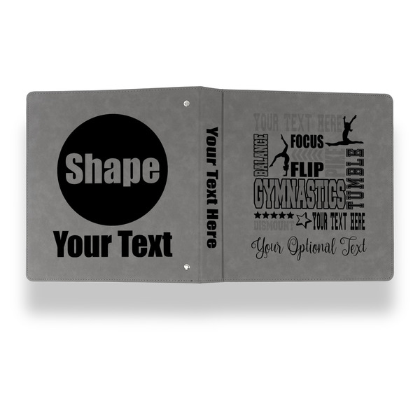 Gymnastics with Name/Text Leather Binder - 1" - Grey - Back Spine Front View