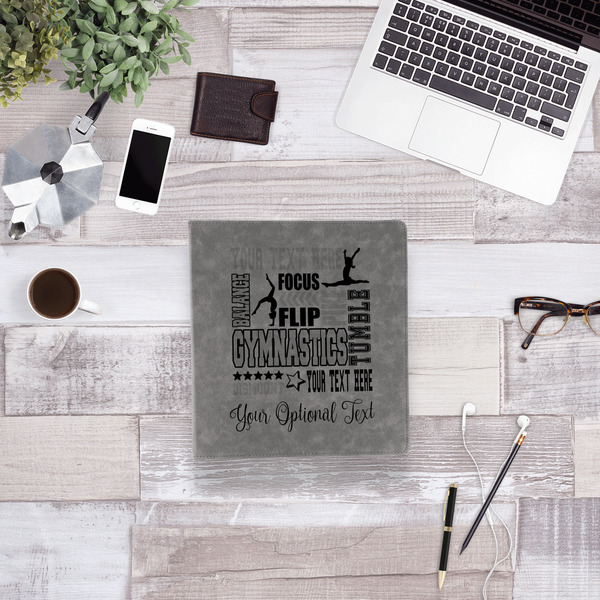 Gymnastics with Name/Text Leather Binder - 1" - Grey - Lifestyle View
