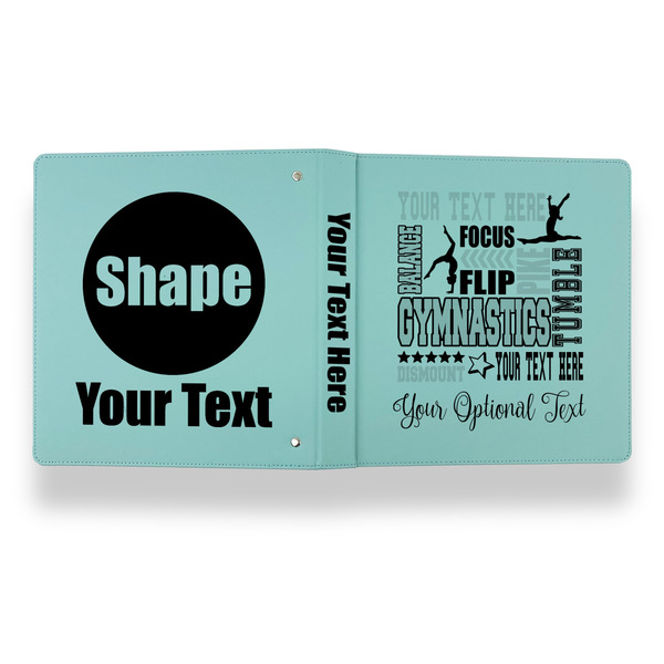 Gymnastics with Name/Text Leather Binder - 1" - Teal - Back Spine Front View