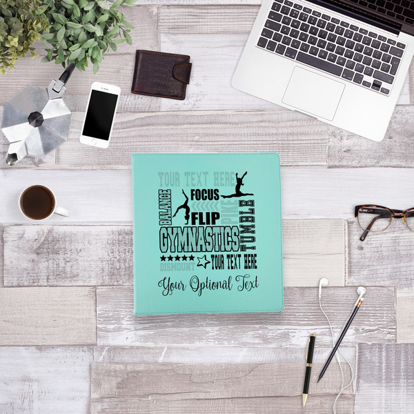 Gymnastics with Name/Text Leather Binder - 1" - Teal - Lifestyle View