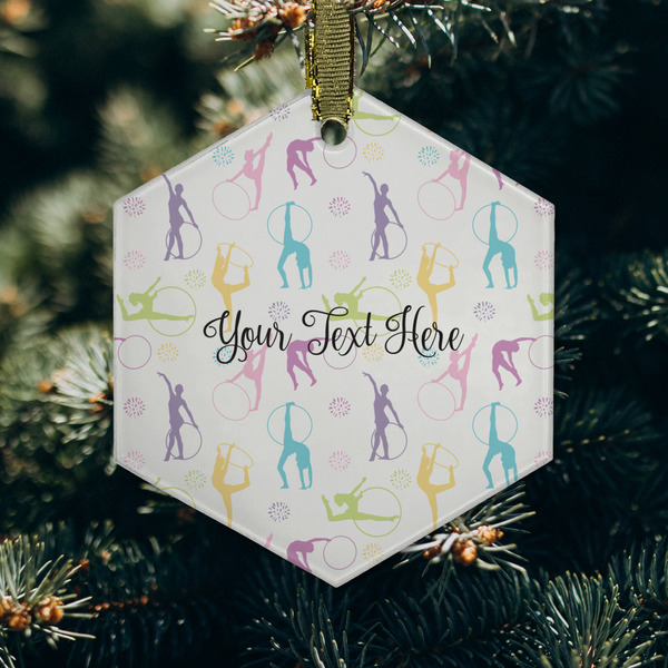 Gymnastics with Name/Text Frosted Glass Ornament - Hexagon (Lifestyle)
