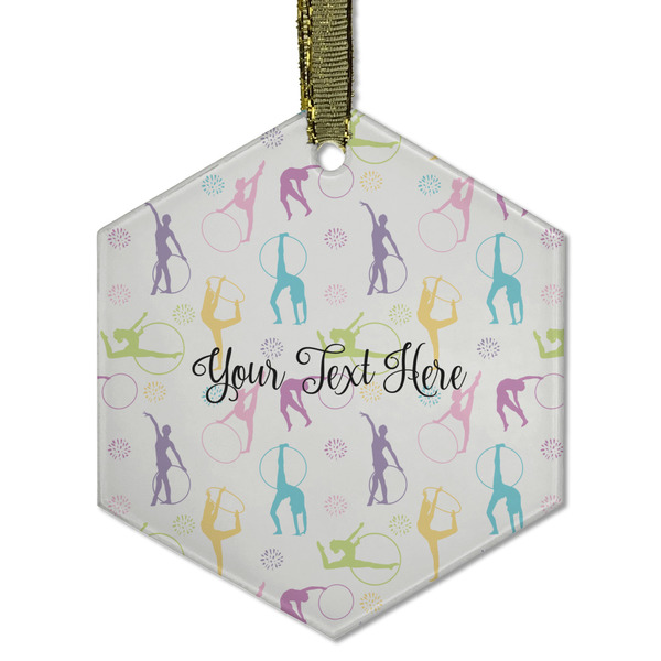 Custom Gymnastics with Name/Text Flat Glass Ornament - Hexagon