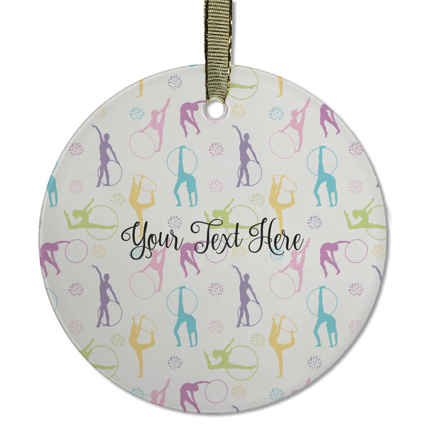 Custom Gymnastics with Name/Text Flat Glass Ornament - Round