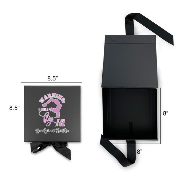 Gymnastics with Name/Text Gift Boxes with Magnetic Lid - Black - Open & Closed