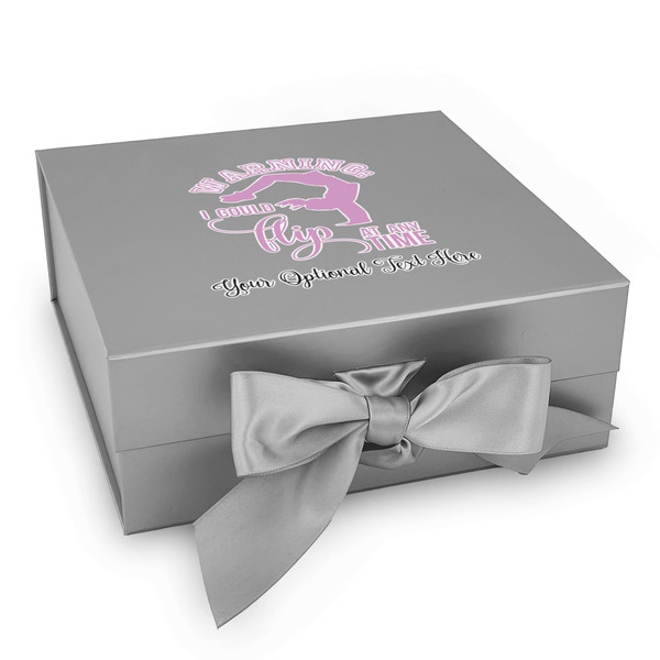 Custom Gymnastics with Name/Text Gift Box with Magnetic Lid - Silver