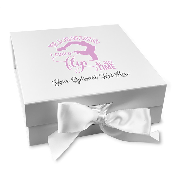 Custom Gymnastics with Name/Text Gift Box with Magnetic Lid - White