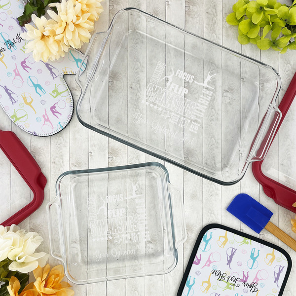 Gymnastics with Name/Text Glass Baking Dish Set - LIFESTYLE