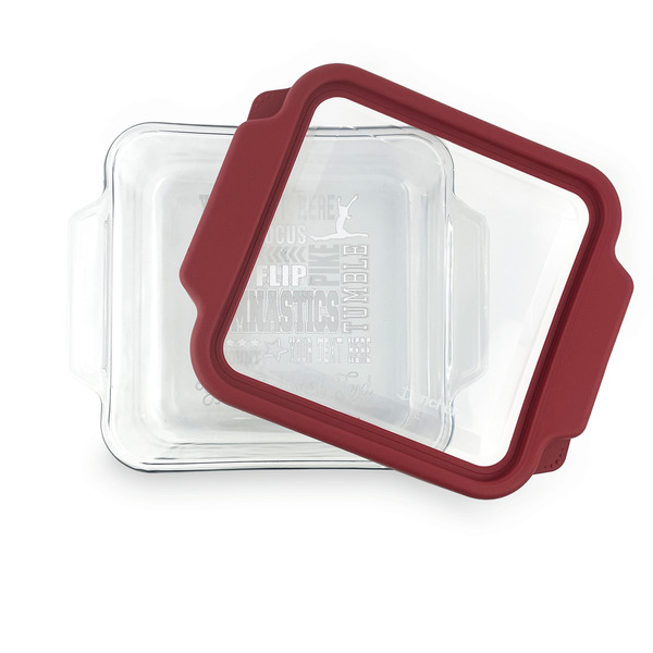 Gymnastics with Name/Text Glass Cake Dish - FRONT w/lid  (8x8)