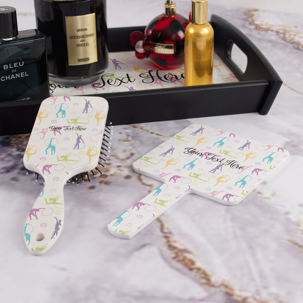 Gymnastics with Name/Text Hair Brush and Hand Mirror - Bathroom Scene